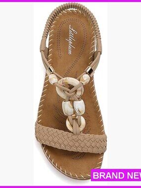 Braided Bohemian Flat Sandals Arch Support Elastic Straps Summer Beach Shoes